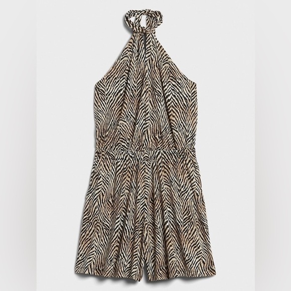 NWT Banana Republic Factory Knit Halter Black Tan Animal Print Romper - Picture 1 of 7